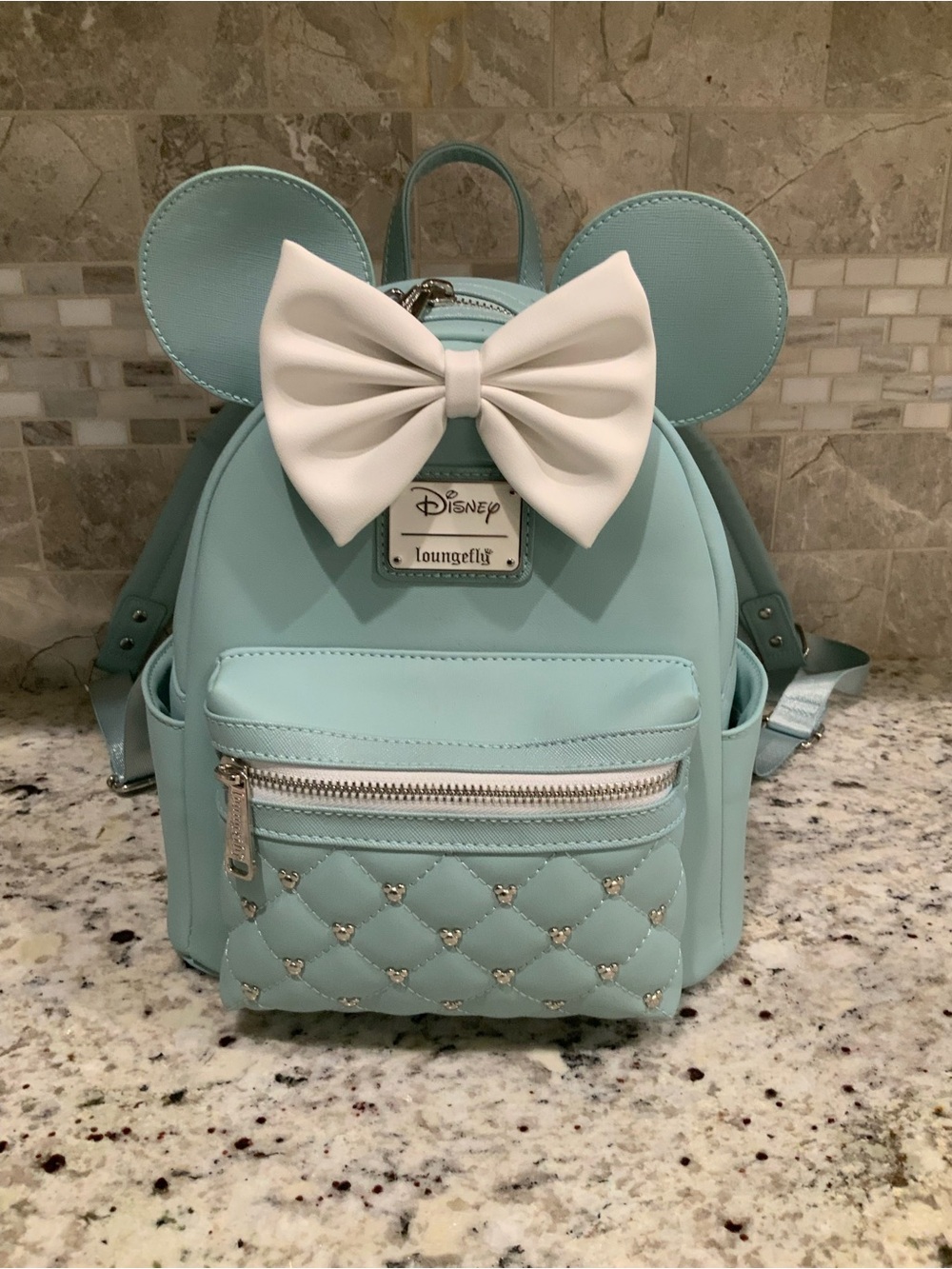 Loungefly Mint Mini Backpack with White Bow & Ear Accents